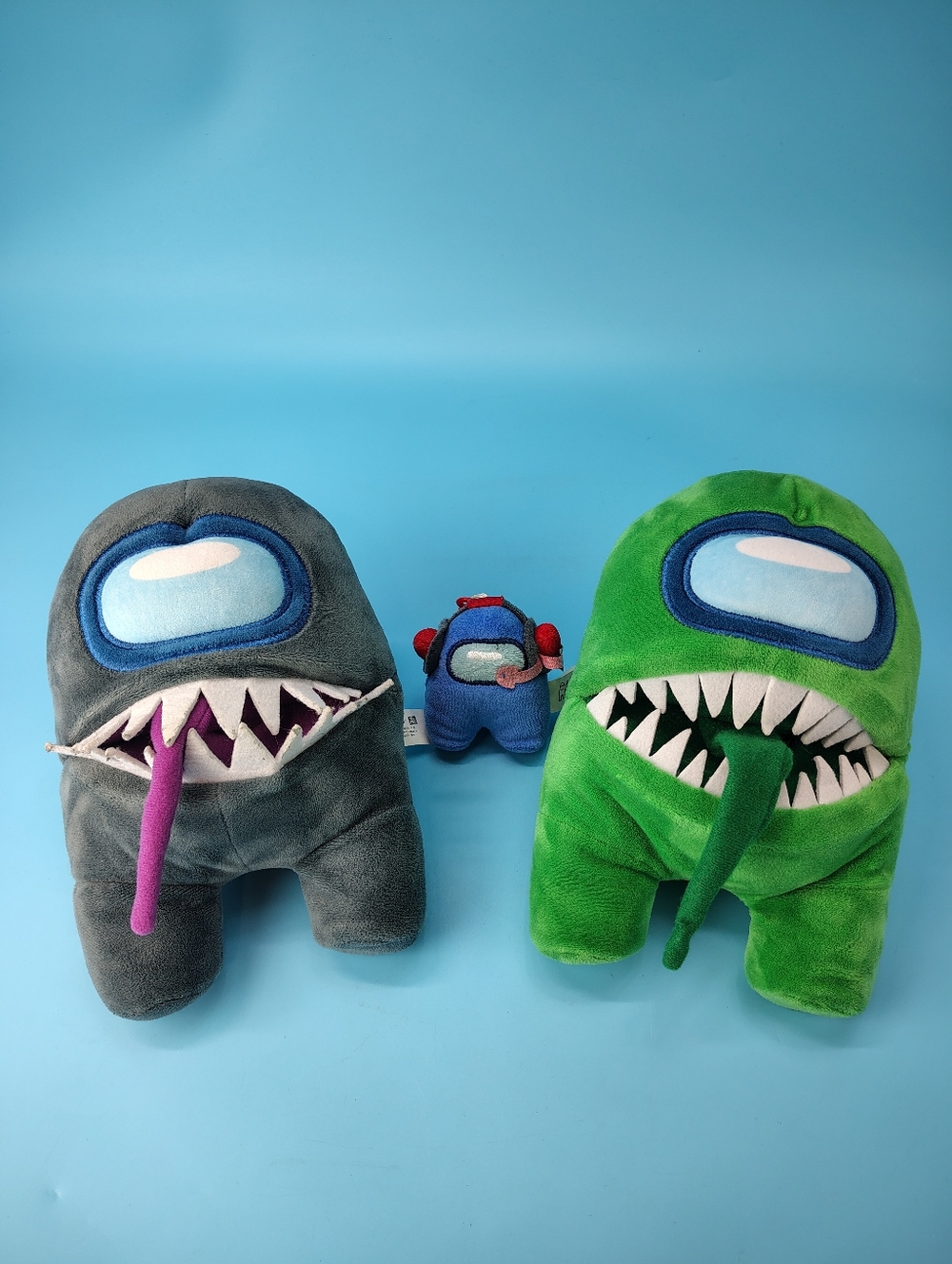 Among Us Plush Lot Of 2 - Grey & Green Imposter + Small Blue Keychain Toys EUC